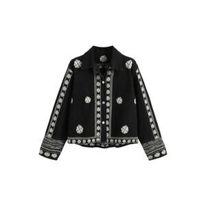 Zara Black Embroidered Button Front Jacket Women’s Size S Boho Folk Western
